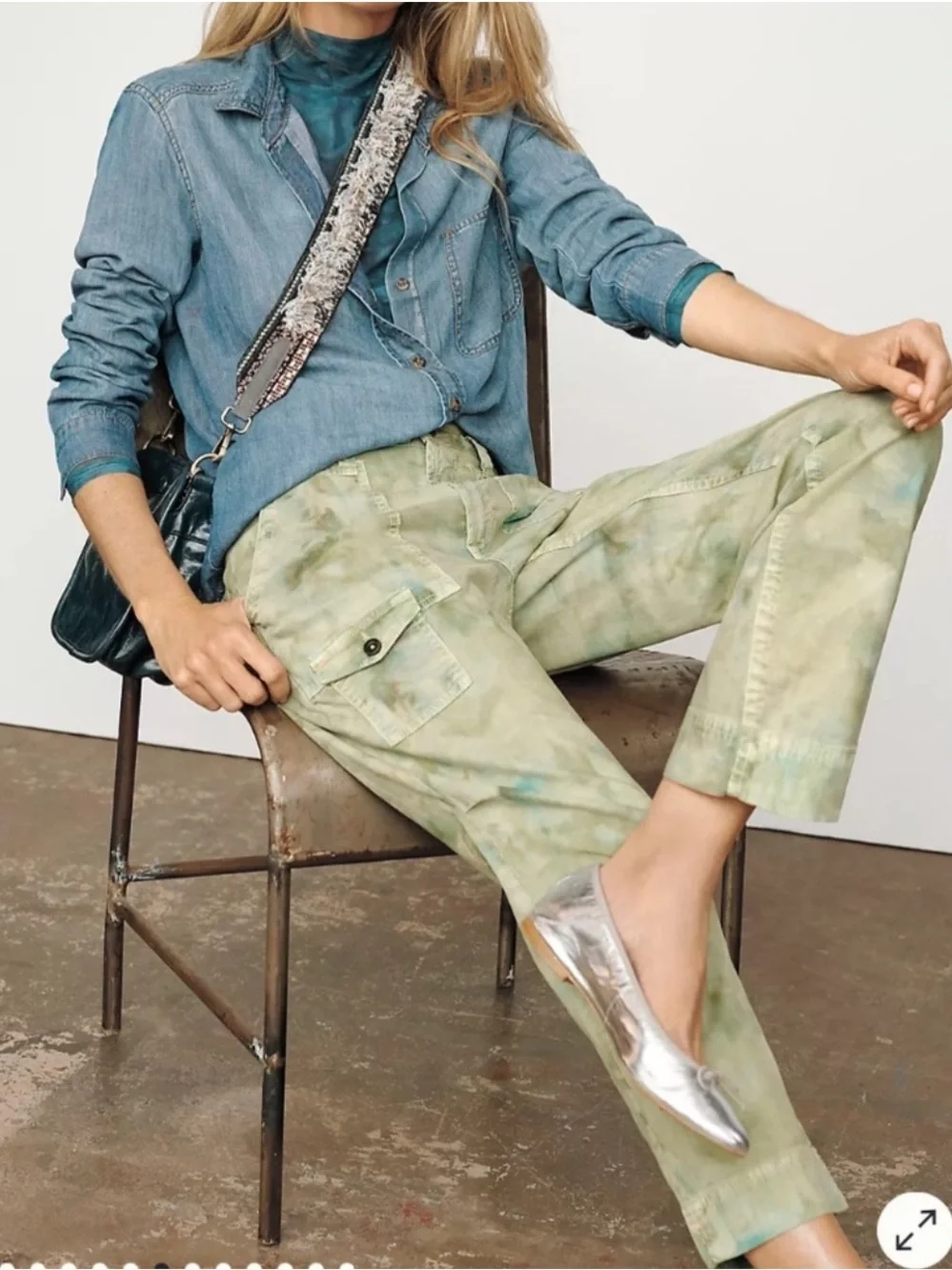 Anthropologie THE WANDERER Cargo Pants with Blue Tie-Dye Accents - Size 25